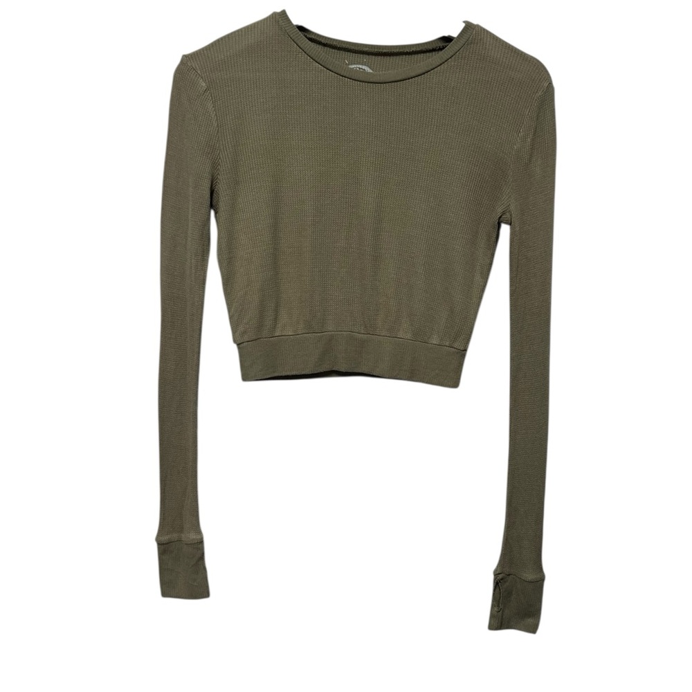 Blue life waffle knit long sleeve crop top size small